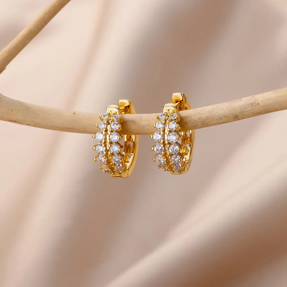 Refined Curve Zircon Stud Earrings