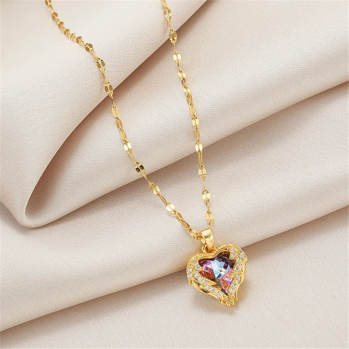 “Colorful Crystal Ocean Heart – Premium 316L Steel Necklace”