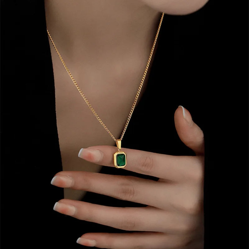 Émeraude Élégance Green Crystal Pendant Necklace - for Sophisticated Women