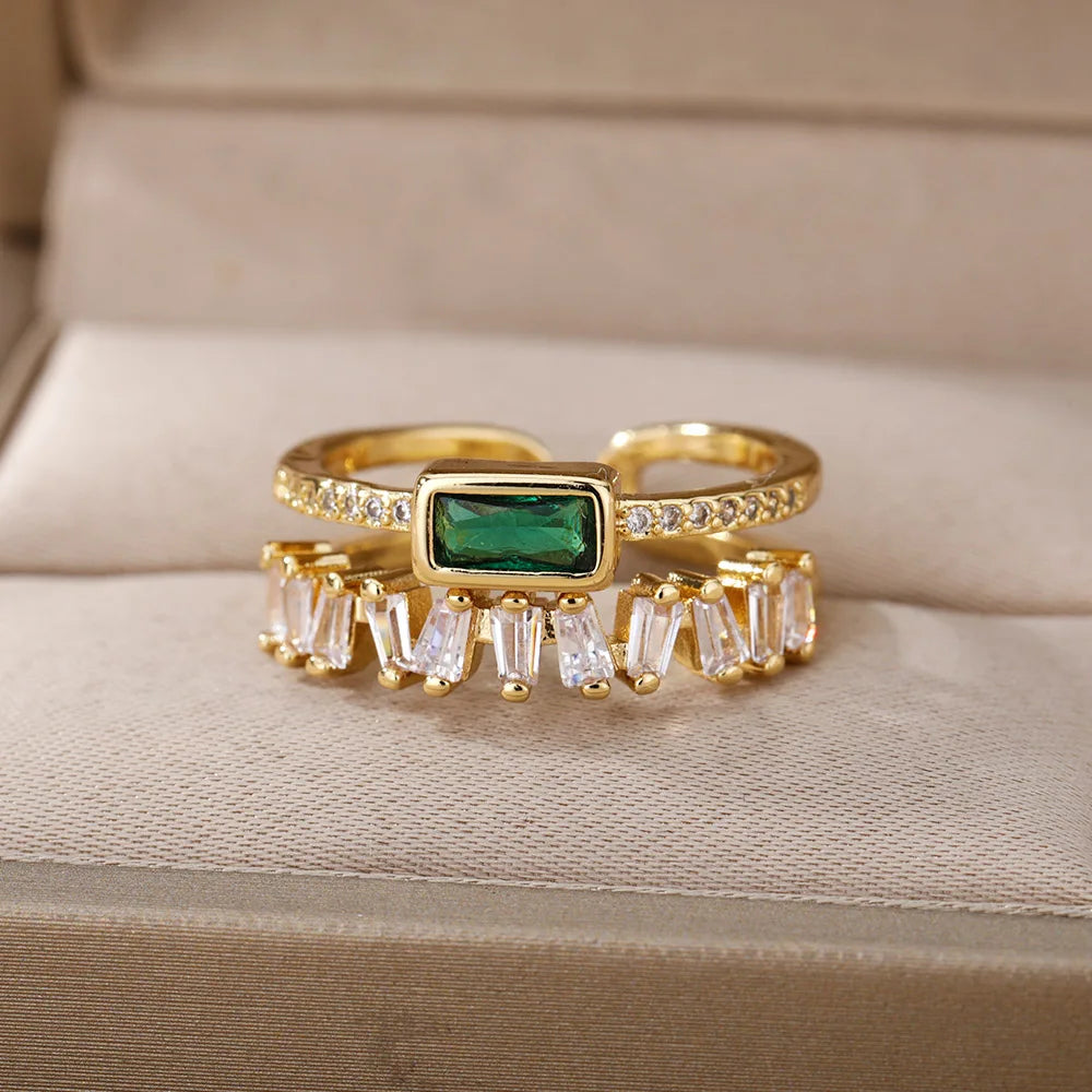 Royal Emerald Adjustable Stainless Steel Ring for Elegant Women