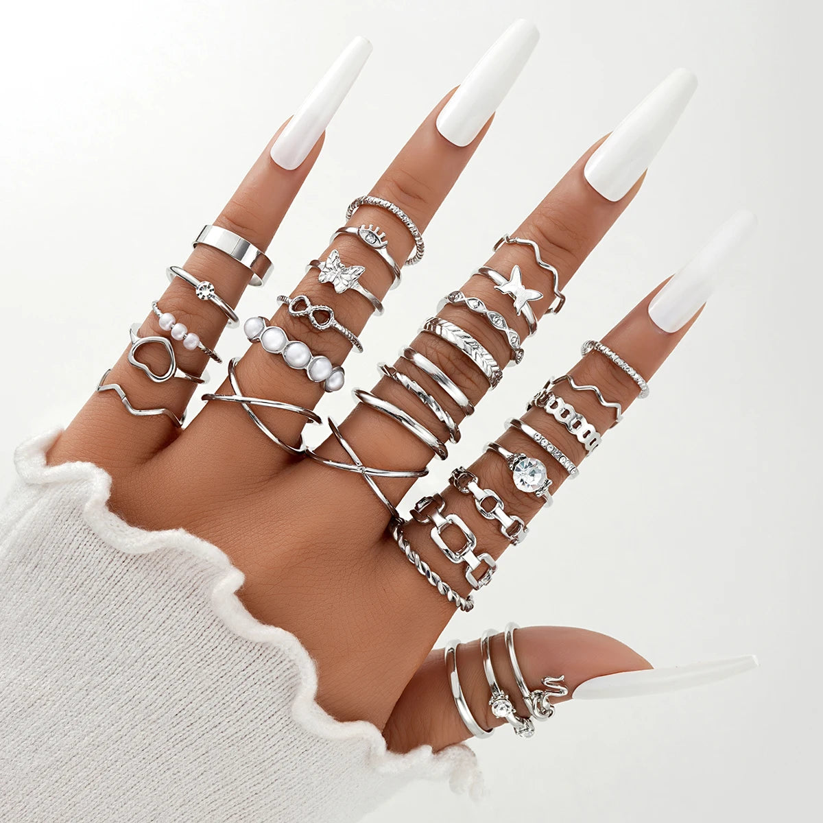 “Trendy Geometric & Hollow Rings Set – 58PCS Fashion Jewelry for Women”