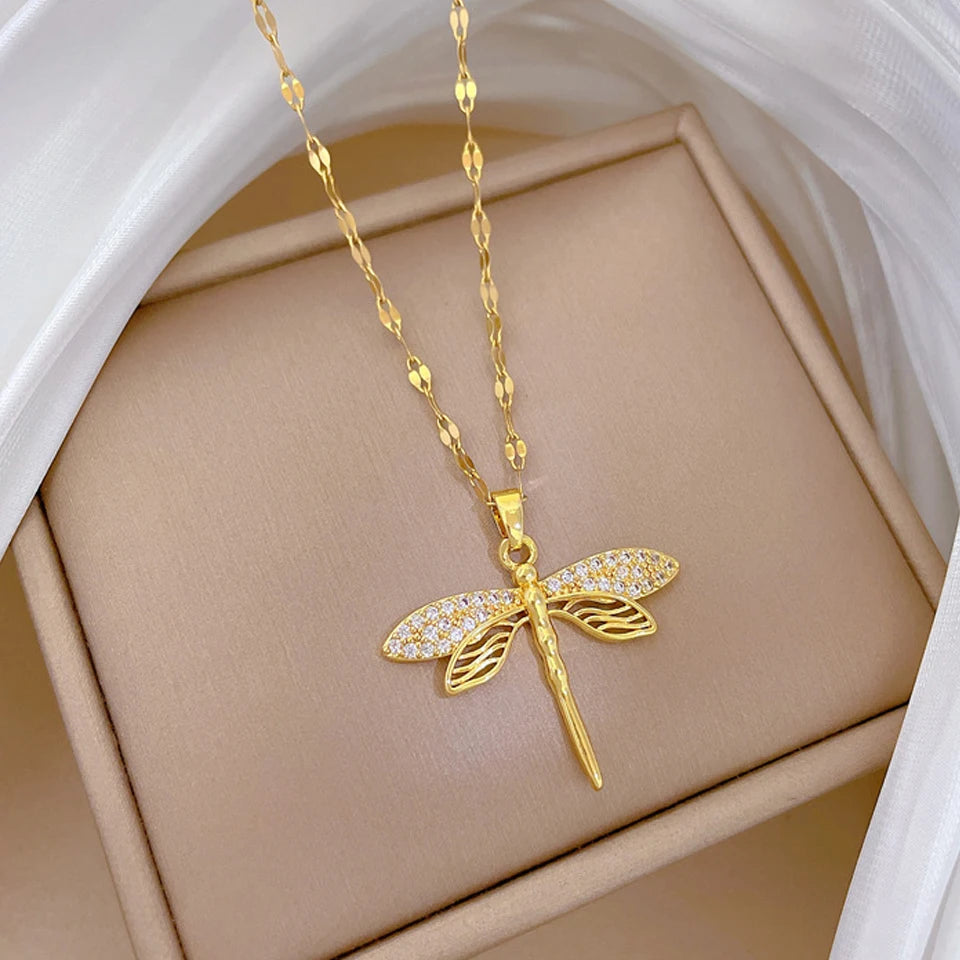 “Gold Geometric Heart Necklace – Zircon Stainless Steel Jewelry Gift”