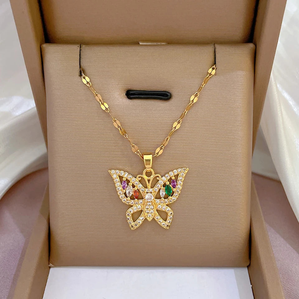 “Gold Geometric Heart Necklace – Zircon Stainless Steel Jewelry Gift”