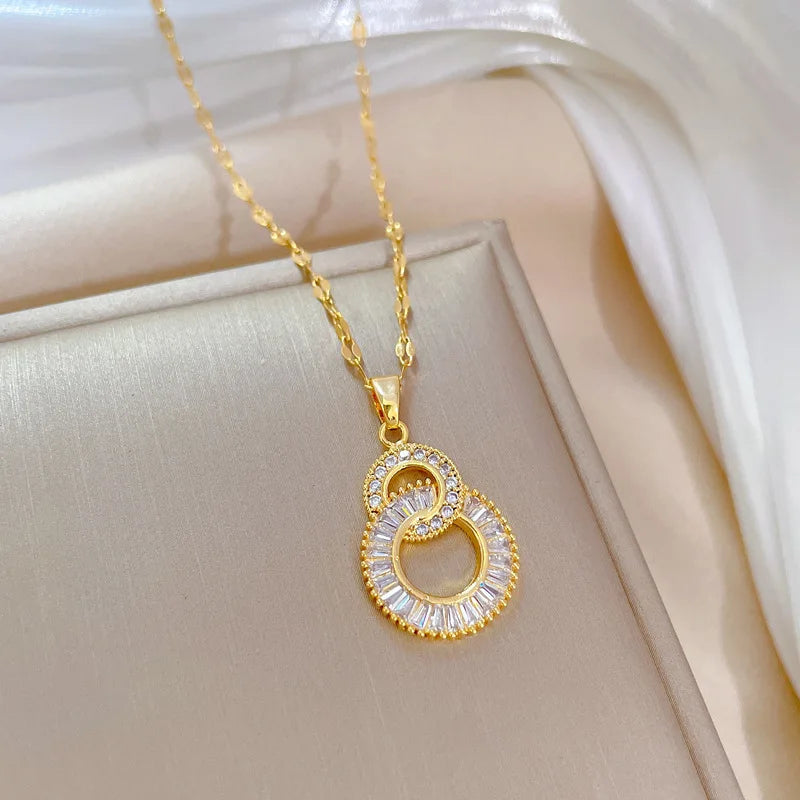 “Gold Geometric Heart Necklace – Zircon Stainless Steel Jewelry Gift”