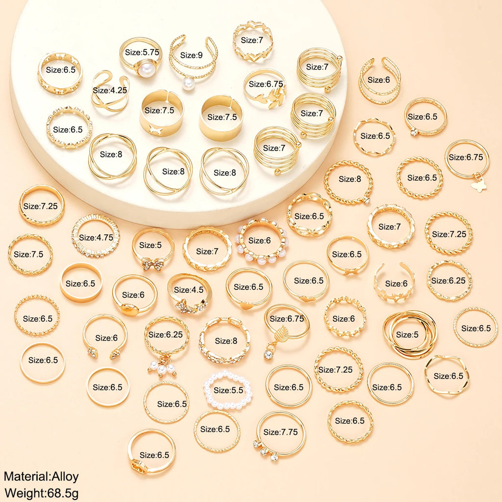 “Trendy Geometric & Hollow Rings Set – 58PCS Fashion Jewelry for Women”