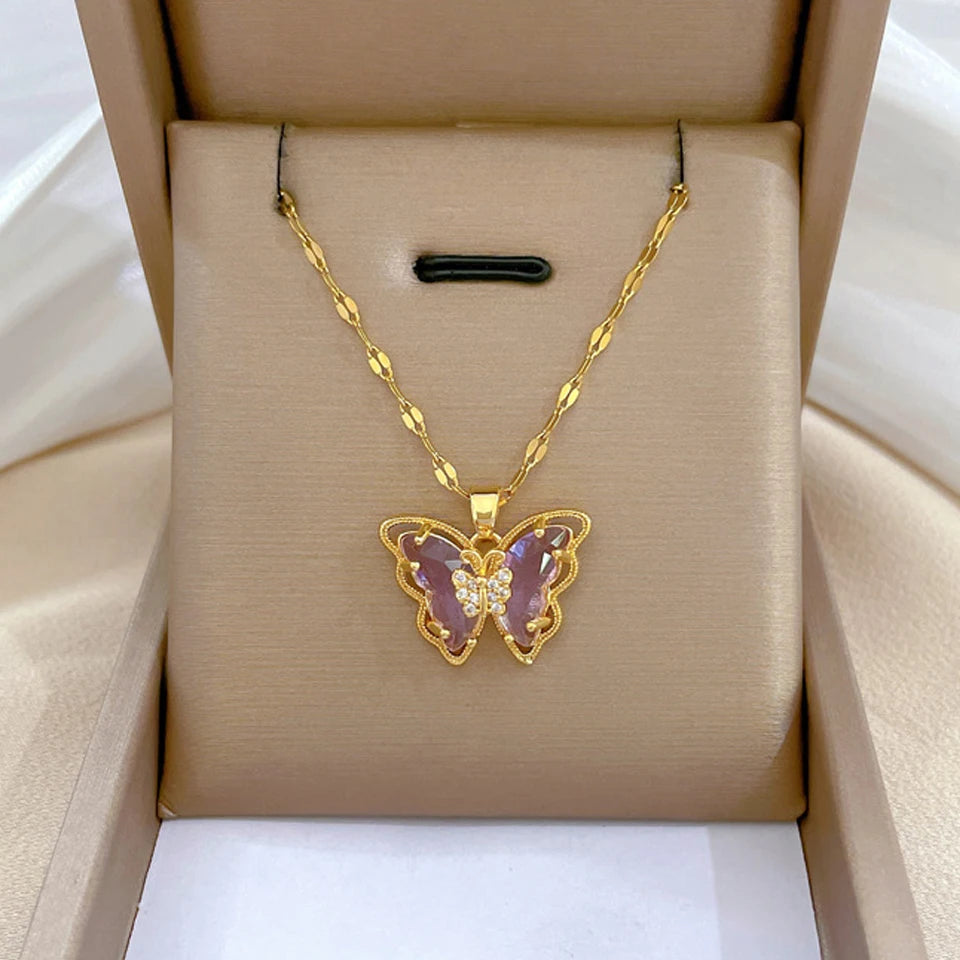 “Gold Geometric Heart Necklace – Zircon Stainless Steel Jewelry Gift”