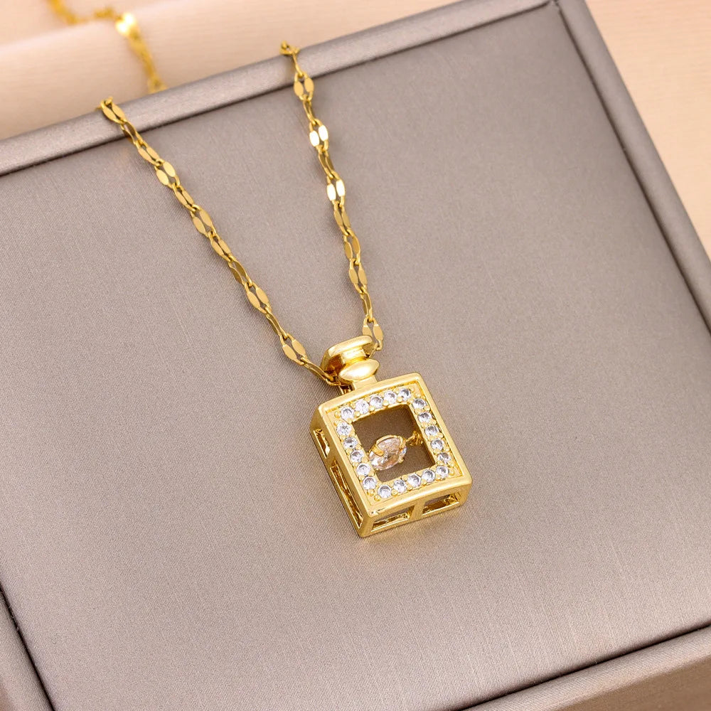 “Gold Geometric Heart Necklace – Zircon Stainless Steel Jewelry Gift”
