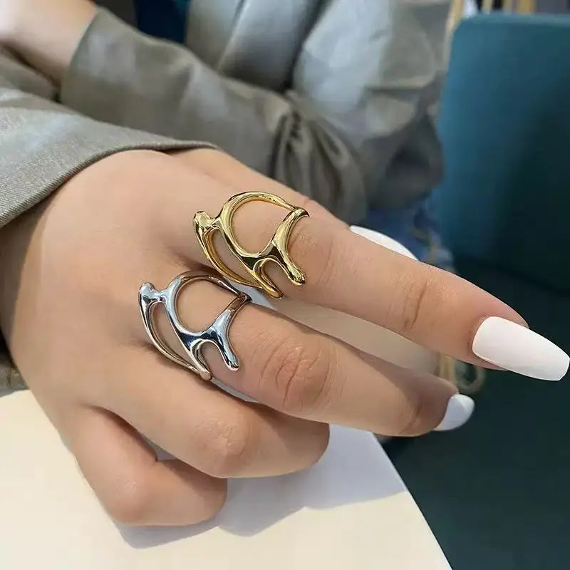 “Trendy Melting Gold Ring – Unique Adjustable Geometric Ring for Teens”