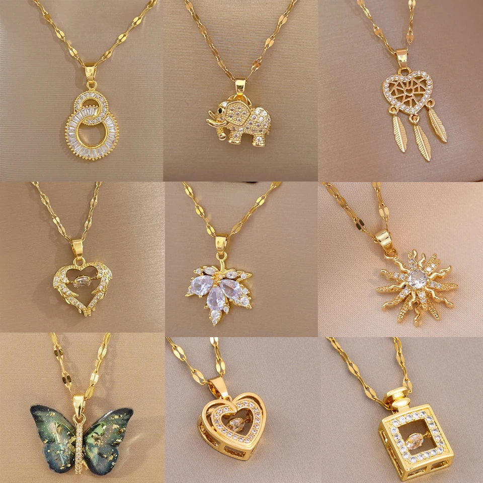 “Gold Geometric Heart Necklace – Zircon Stainless Steel Jewelry Gift”