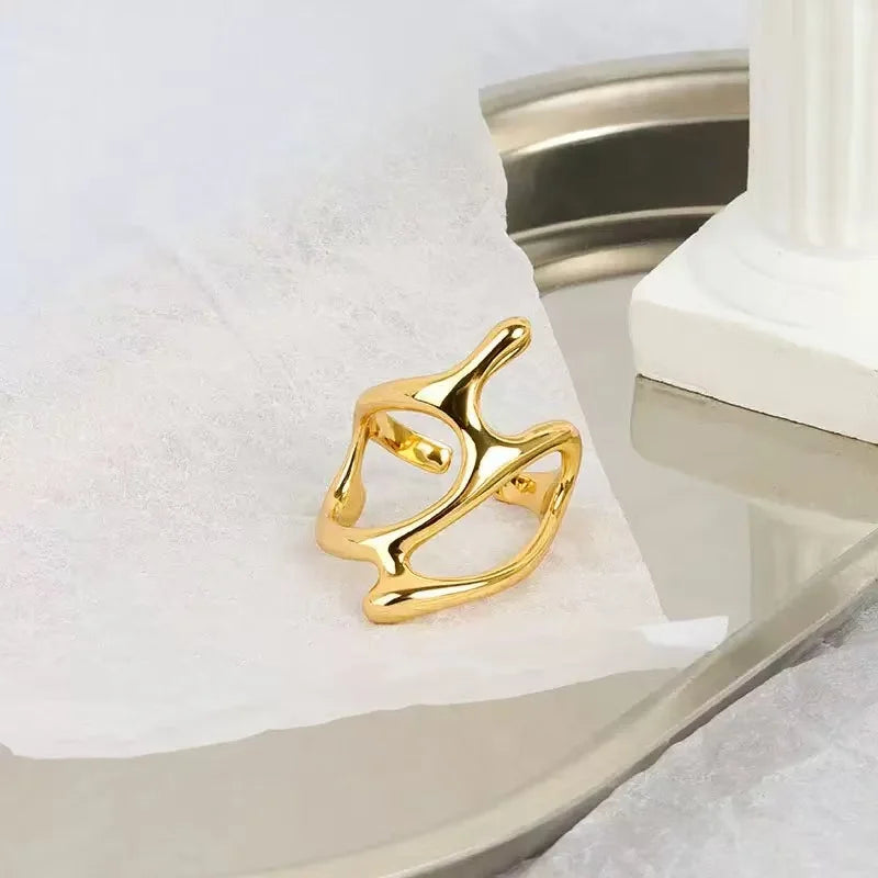 “Trendy Melting Gold Ring – Unique Adjustable Geometric Ring for Teens”