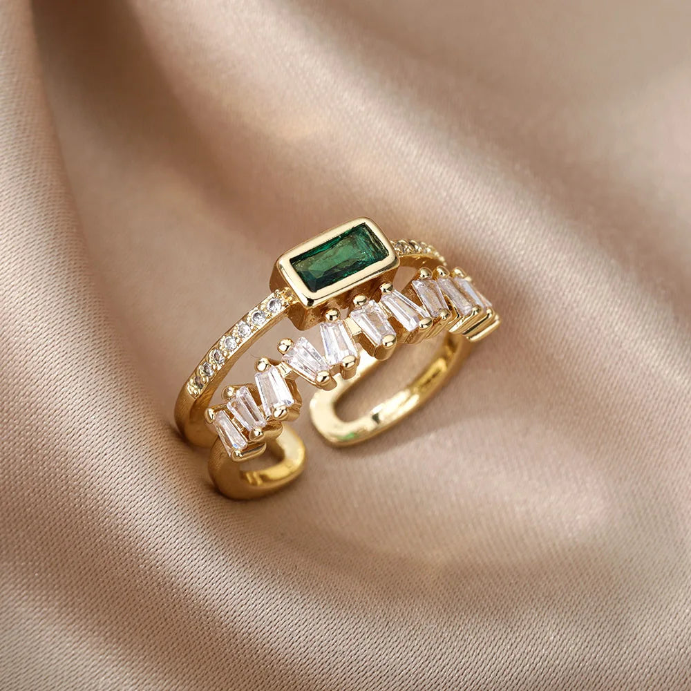 Royal Emerald Adjustable Stainless Steel Ring for Elegant Women
