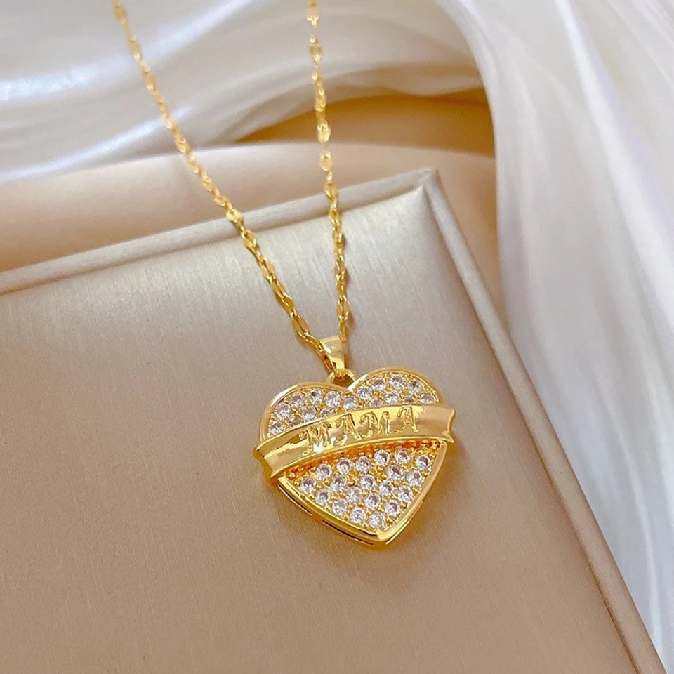 “Gold Geometric Heart Necklace – Zircon Stainless Steel Jewelry Gift”