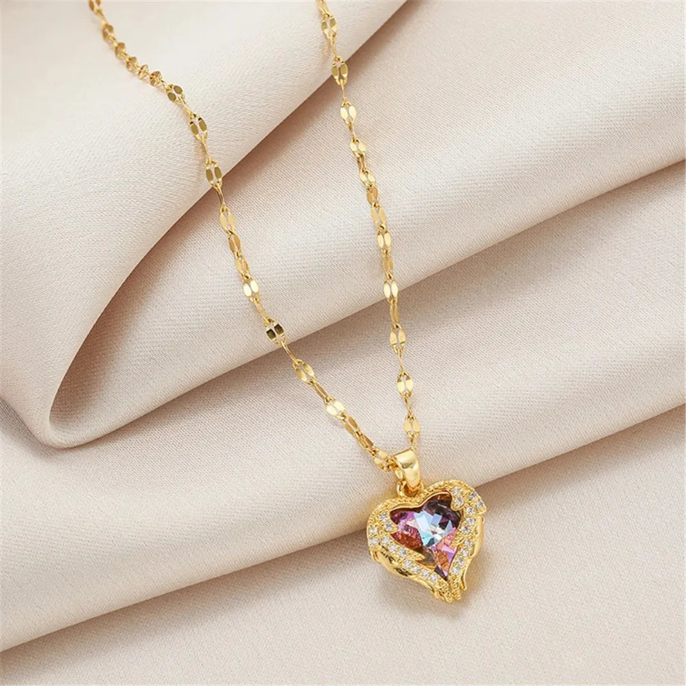 “Colorful Crystal Ocean Heart – Premium 316L Steel Necklace”