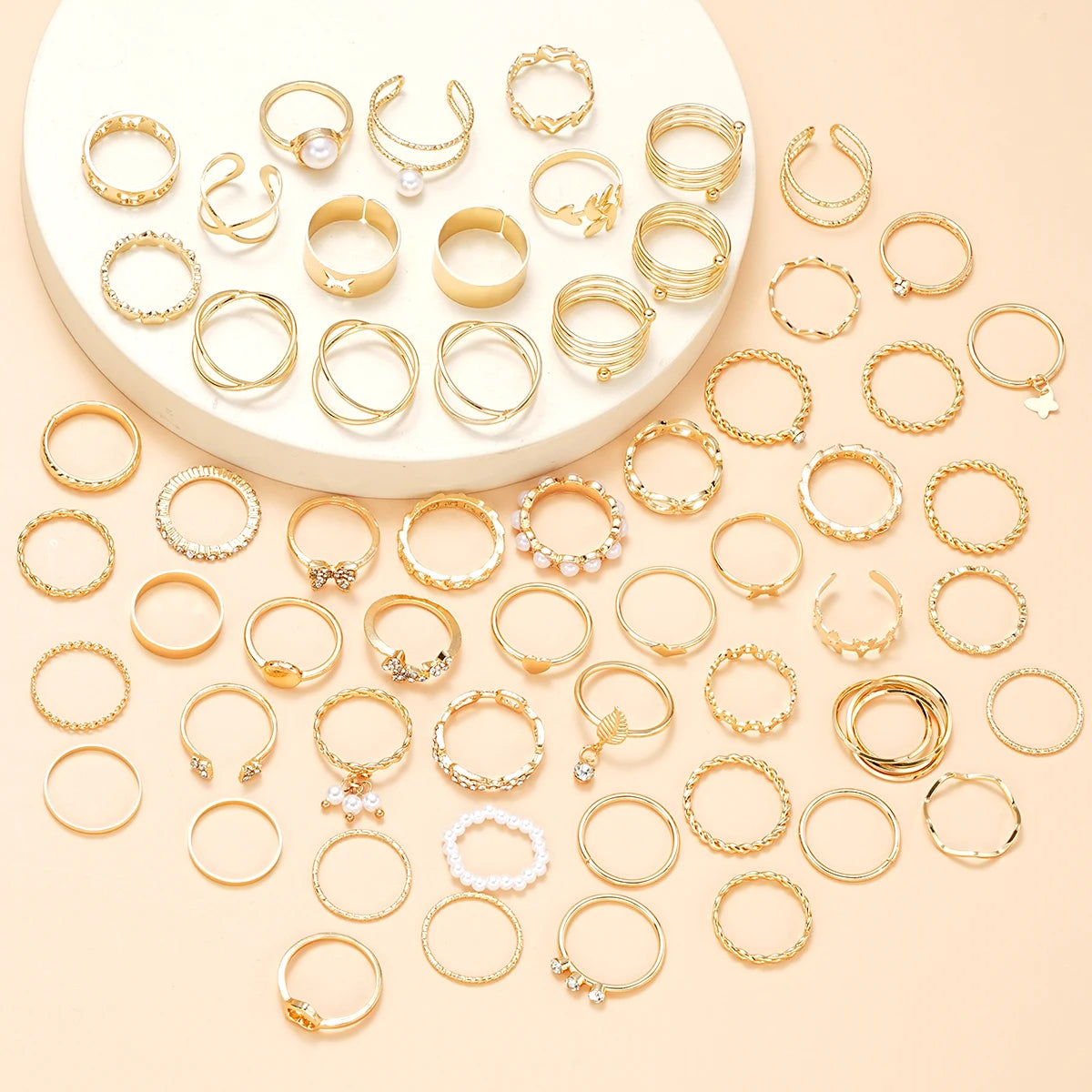 “Trendy Geometric & Hollow Rings Set – 58PCS Fashion Jewelry for Women”