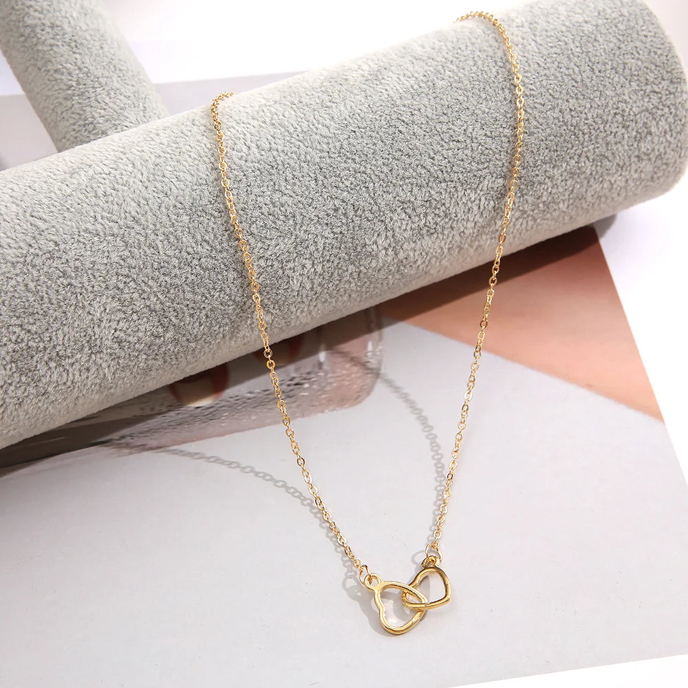 “Linked Double Heart Necklace – Simple Silver Clavicle Chain”