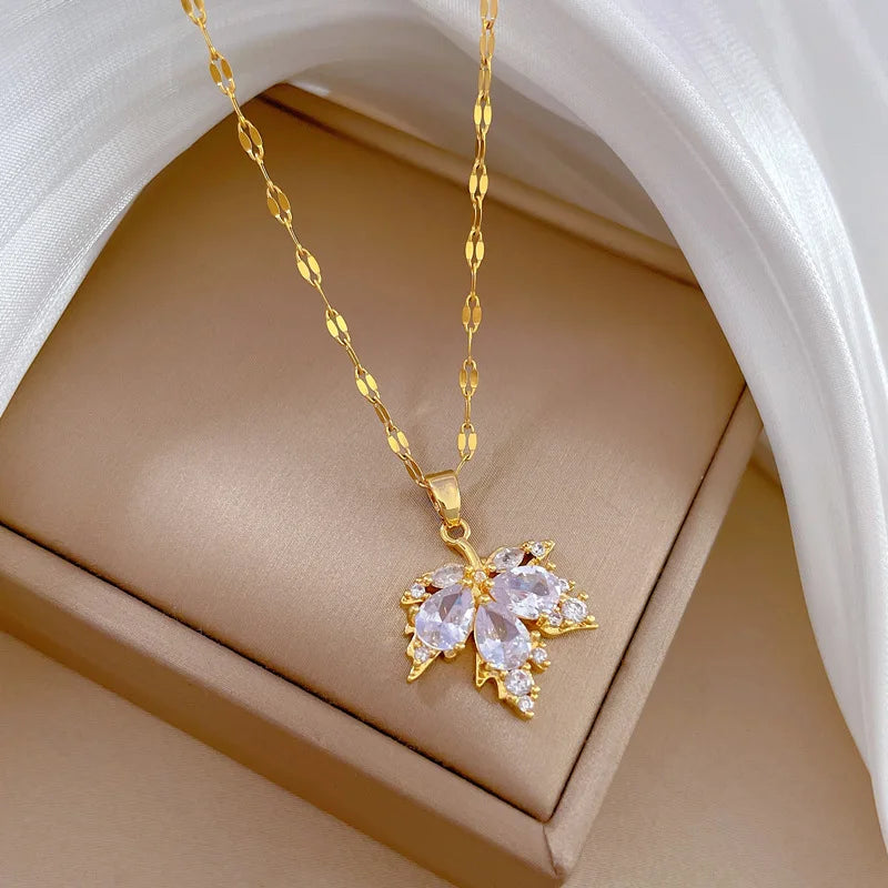 “Gold Geometric Heart Necklace – Zircon Stainless Steel Jewelry Gift”
