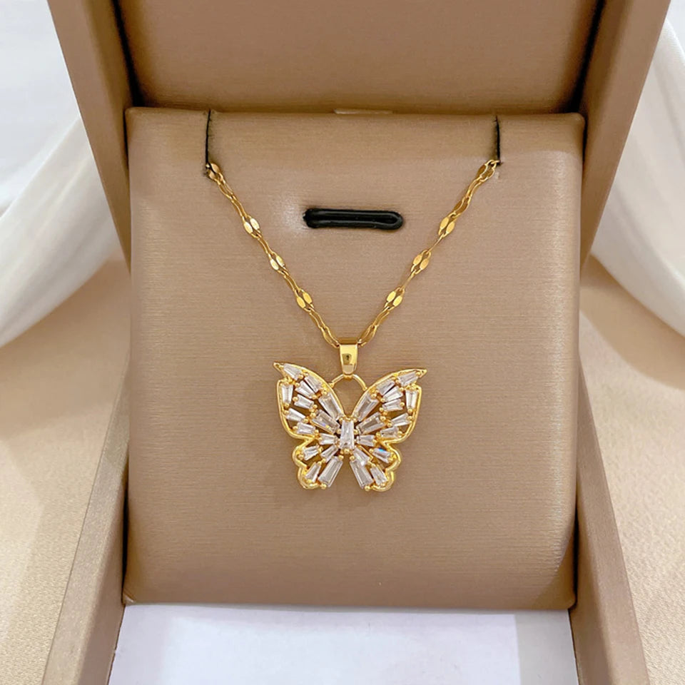 “Gold Geometric Heart Necklace – Zircon Stainless Steel Jewelry Gift”