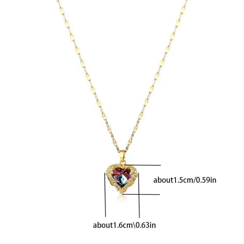“Colorful Crystal Ocean Heart – Premium 316L Steel Necklace”