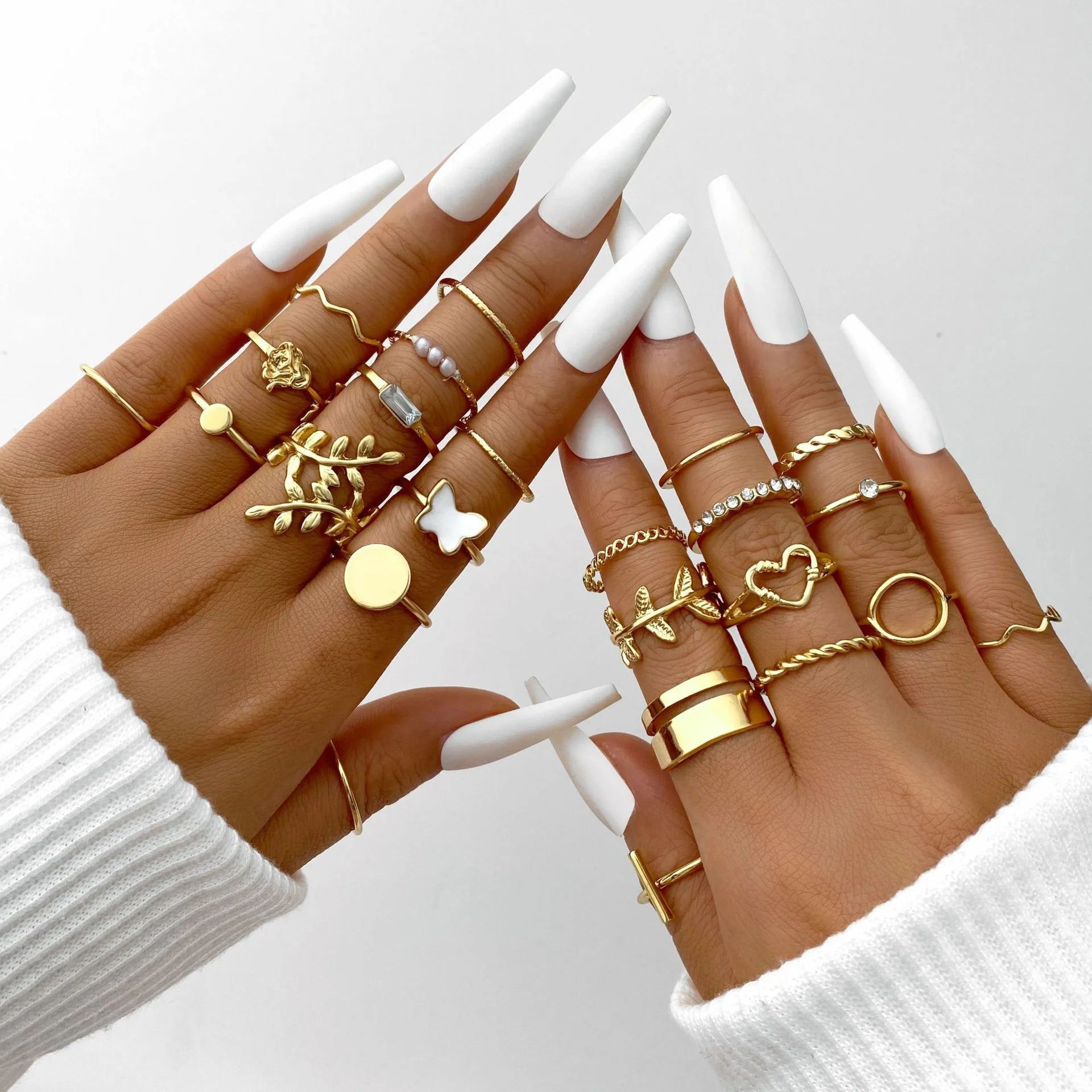 “Trendy Geometric & Hollow Rings Set – 58PCS Fashion Jewelry for Women”