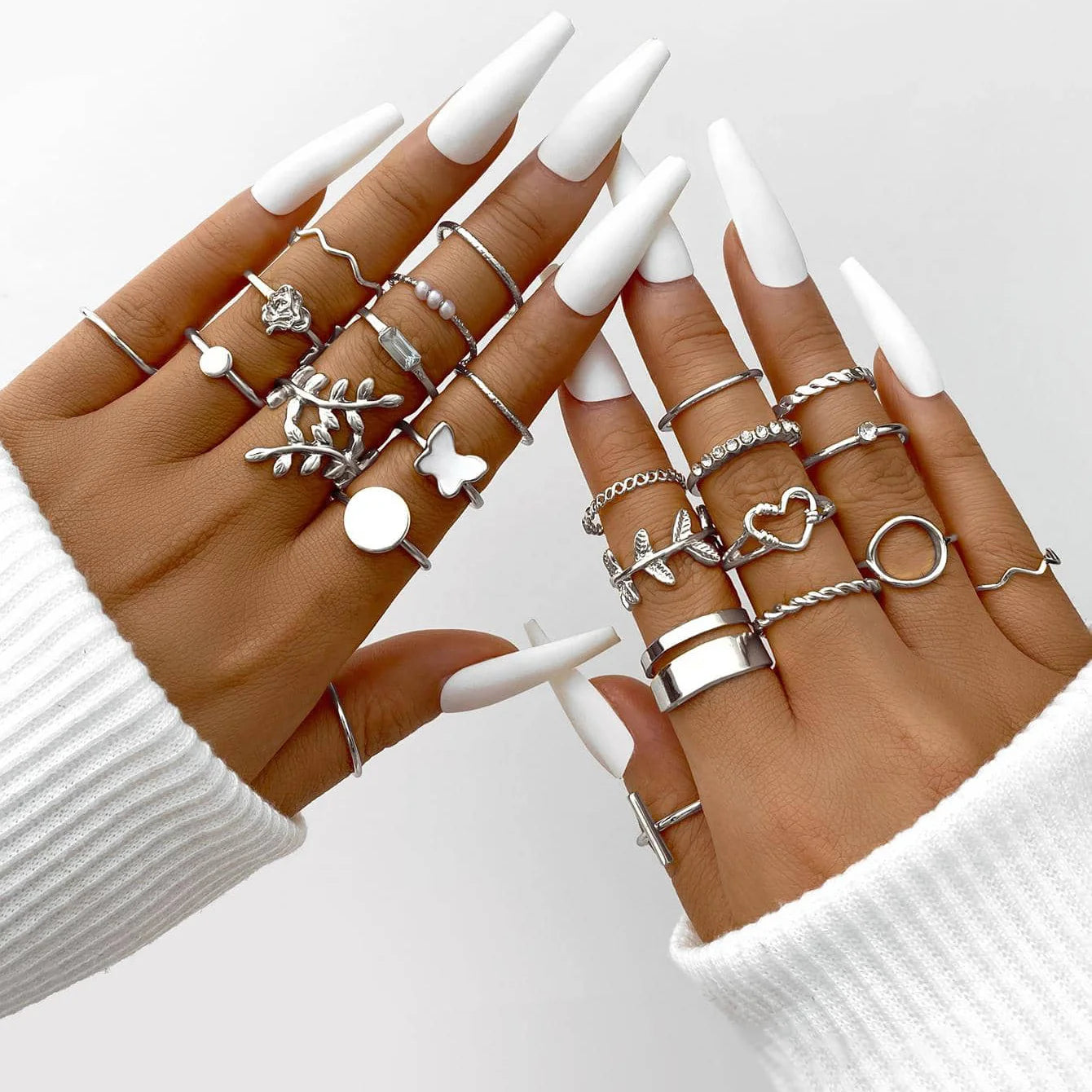 “Trendy Geometric & Hollow Rings Set – 58PCS Fashion Jewelry for Women”