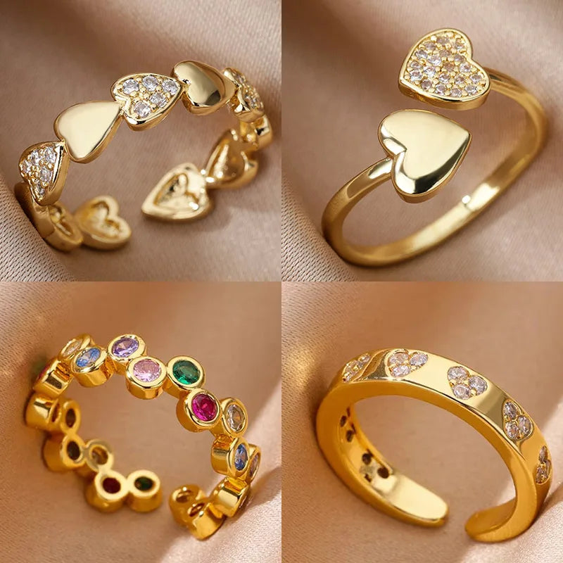 “Elegant Heart Zircon Ring – Trendy Gold Couple Jewelry 2025”
