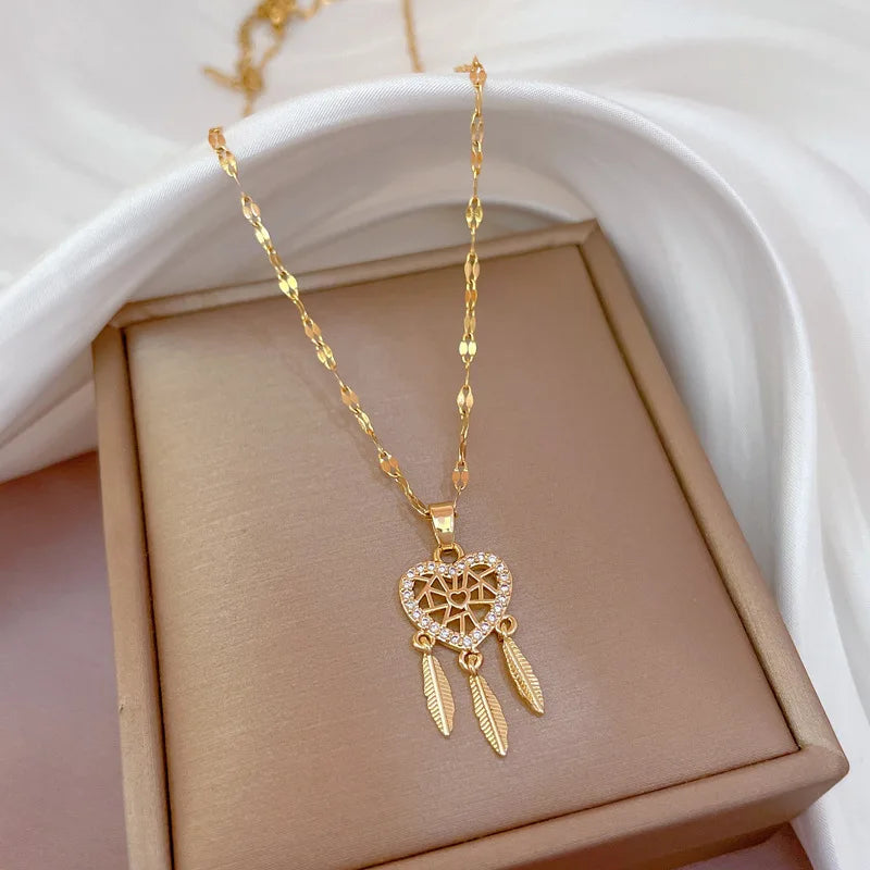 “Gold Geometric Heart Necklace – Zircon Stainless Steel Jewelry Gift”