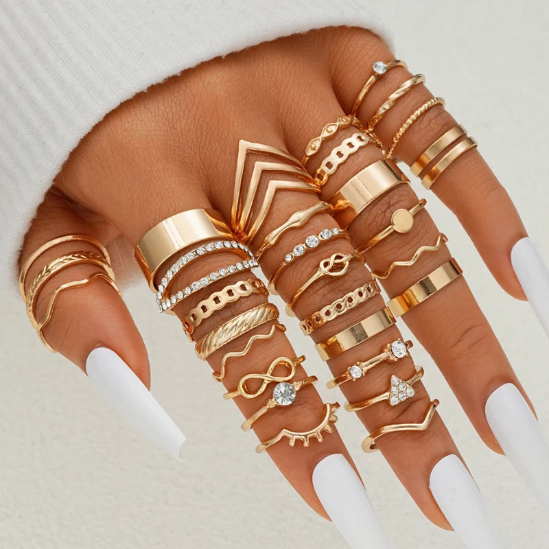 “Trendy Geometric & Hollow Rings Set – 58PCS Fashion Jewelry for Women”